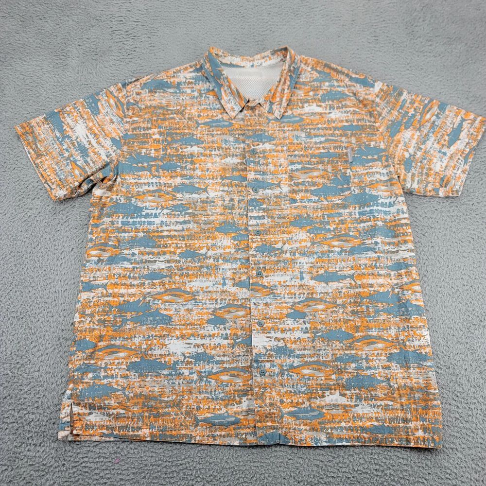 Columbia PFG Shirt Mens XL Orange Outdoor Fishing Camp Vented Caped Casual
